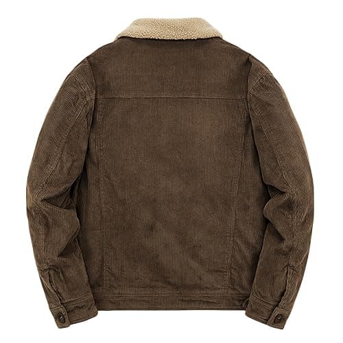 XDFVC Men's Vintage Fleece Sherpa Lined Corduroy Denim Trucker Jackets Thickened Lapel Button Down Winter Coats with Pockets thumbnail 2