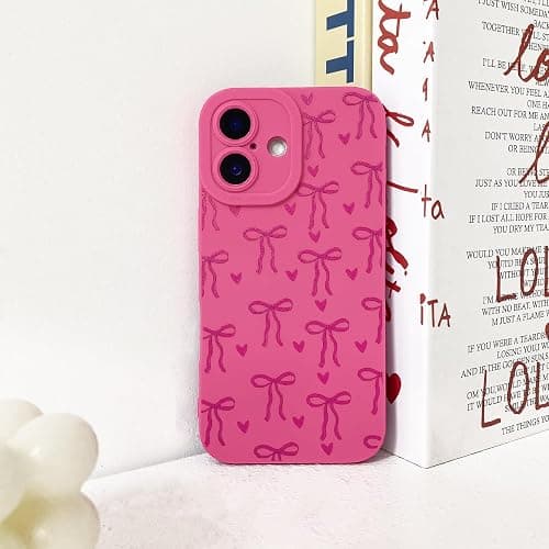 Lovmooful for iPhone 16 Plus Case Cute Ribbon Bowknot Heart-Hot Pink | Compatible for iPhone 16 Plus Case,Cool Design,for Girls Women,Soft TPU,Shockproof,Protective,Girly thumbnail 4