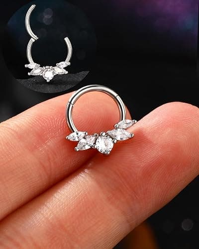 Mooncrush Jewelry 16G Septum Ring Surgical Steel Daith Earrings Dragonfly Clear CZ Septum Daith Piercing Jewelry 8MM/10MM Silver Cartilage Hoop Earring thumbnail 4