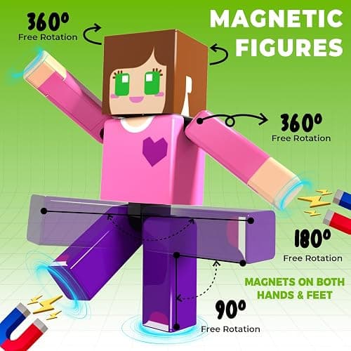 Magnevia 20 Pcs Magnetic Action Figures Playset, Magnetic Building Block Toys with Magnetic Cubes, 360° Rotating Arms and Legs, Creative Play Set for Kids 6+, Birthday Gifts for Boys Girls thumbnail 7