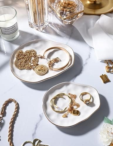 AISBUGUR Jewelry Dish Set of 2, Large Jewelry Tray for More Jewelry Ring Dish Jewelry Bowl with Beautiful Package and Greeting Card Perfect for Birthday Gifts for Women thumbnail 4