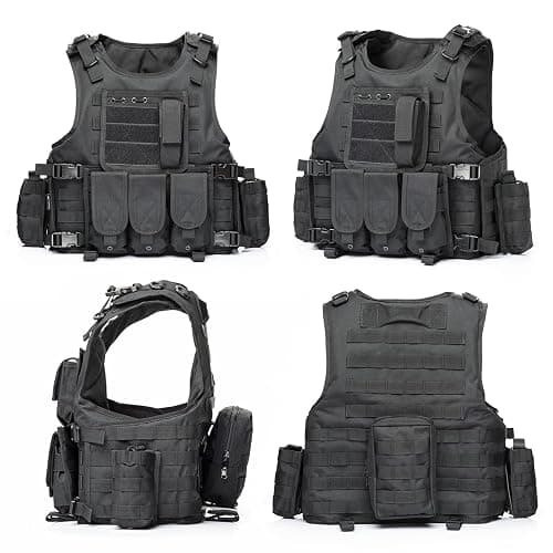 VPZenar Tactical Vest for Men, Airsoft Vest, Black Molle Vest and Cap Protective Equipment, Tactical Airsoft Gear thumbnail 2