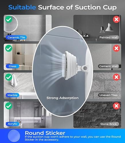 Gospire Heated Shower Mirror Fogless for Shaving with Light, 5000mAh Rechargeable Battery, Detachable Suction Cup and Razor Holder for Wall, NO-Drilling, Removable, Waterproof for Bathroom - White thumbnail 6