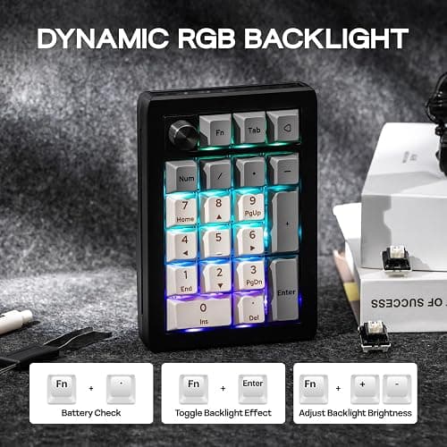 EPOMAKER EK21 VIA Gasket Number Pad with 1000mAh Battery, BT 5.0/2.4GHz/Wired Hot-Swap Numpad with Aluminum Alloy knob, Programmable for Win/Mac/Gaming (Black Silver, Wisteria V2 Switch) thumbnail 6