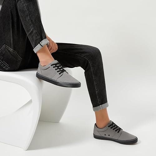 BENPAO Mens White Casual Shoes All Black Fashion Sneakers for Men Low Top Lace Up Canvas Shoes thumbnail 7