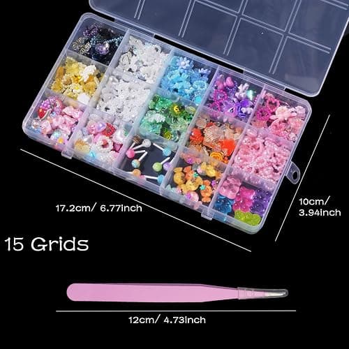 Multi 3D Mix Assorted Color Nail Charms Acrylic Flower Butterfly Bowknots Lollipop Candy Bear Cute Hollow Pearls Nail Charms Jewelry for Nail Art DIY Accessories thumbnail 2