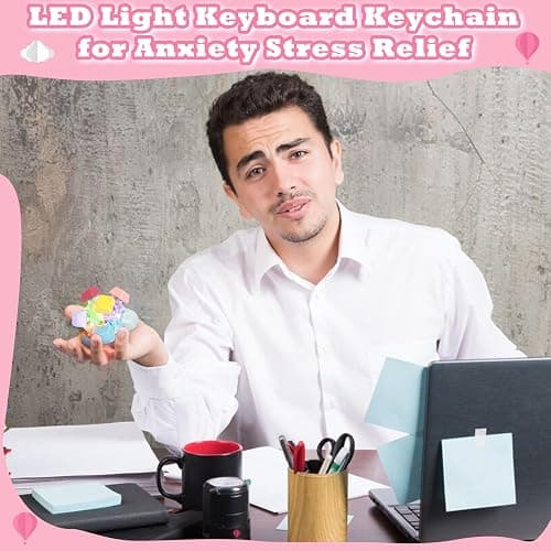 FunisFun Keyboard Fidget Toy, Clicker Keychain with LED Light for Adults | 12 Polytope Sensory Keyboard Buttons, Stress Relief Toy for Adults, Office Desk Gadget, Focus Helper, Portable Fidget Gift thumbnail 5