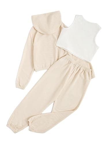 Floerns Girls Cute Preppy 3 Piece Outfits Clothes Tank Top Sweatpants Set with Sweatshirt Hoodie thumbnail 2