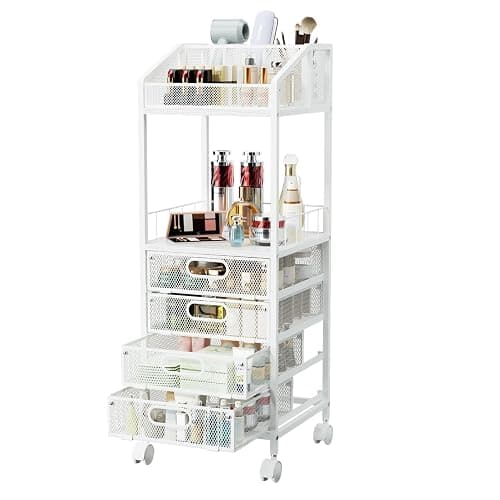 HapiRm Makeup Organizer Storage Cart - Floor Skincare Make Up Storage with 4 Drawers, Rolling Makeup Cart Vanity Organizer Cosmetics Display Cases Holder for Skin Care Perfume Nail Polish - Image 1