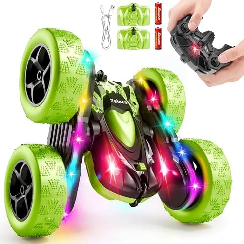 Zalneo Remote Control Car – 4WD 360° Flip Double‑Sided RC Stunt Car LED Light Bar & USB‑C Modular Battery, Off‑Road Toys for Boys Ages 6‑12, Birthday Gift, Black‑Green - Image 1