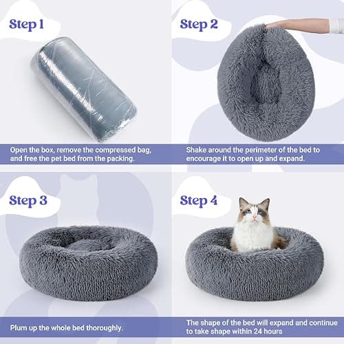rabbitgoo Cat Beds for Indoor Cats, 20 inches Cat Bed Machine Washable, Fluffy Round Pet Bed Non-Slip, Calming Soft Plush Donut Cuddler Cushion Self Warming for Small Dogs Kittens, Dark Grey, Medium thumbnail 9
