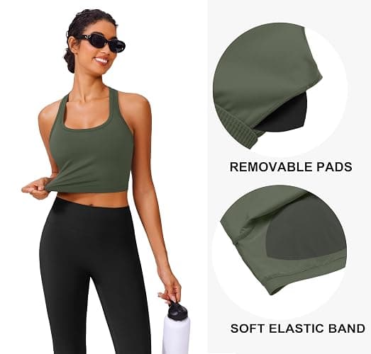 PINSPARK Sports Bra Longline Racerback Tank Tops for Women Padded Workout Yoga Top thumbnail 5