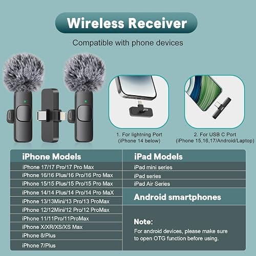 MAYBESTA Wireless Mini Microphone for iPhone, Android Phone - 2 Pack Lavalier Lapel Mic for Audio Video Recording - Clip on Content Creator Microphones for YouTube Tiktok Podcast Vlogging thumbnail 2