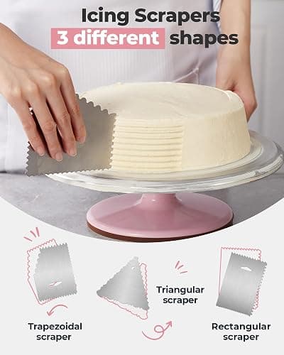 Kootek Aluminium Cake Turntable Set, Baking Tools with Revolving 12" Cake Stand for Decorating, 12.7" Offset Spatula, 3 Stainless Steel Frosting Icing Smoother, Cake Serve Cake Decorating Kit Supplies thumbnail 5