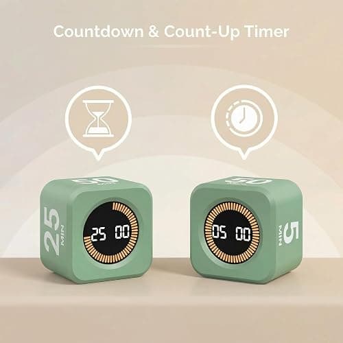 KADAMS Pomodoro Cube Timer Productivity Visual Timer - 5/10/25/50 Min Rotating Countdown (1, Green) thumbnail 7