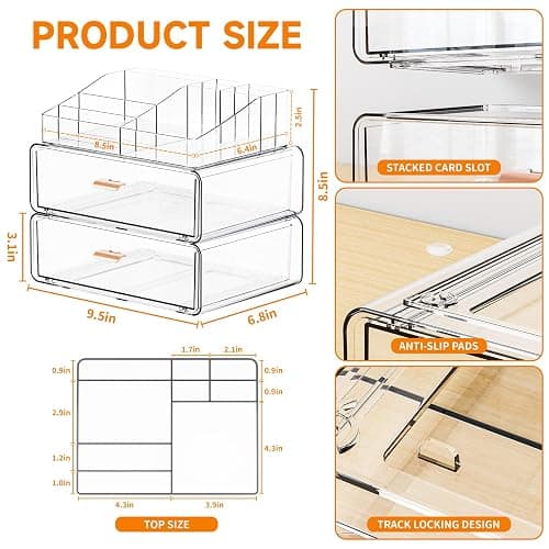 Yieach Clear Acrylic Makeup Organizers Countertop for Dresser,Desk,Bathroom Vanity,3 Tier Stackable Make up Holders and Makeup Cabinet,Tiered Cosmetic Storage and Make up Containers for Palette,Brush thumbnail 3