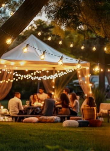 Outdoor String Lights 25 Feet G40 LED Patio Lights, Plug-in, 13 Plastic Edison Bulbs(1 Spare), Waterproof Connectable Hanging Light for Backyard Porch Balcony Party Decor, E12 Base, Black thumbnail 4