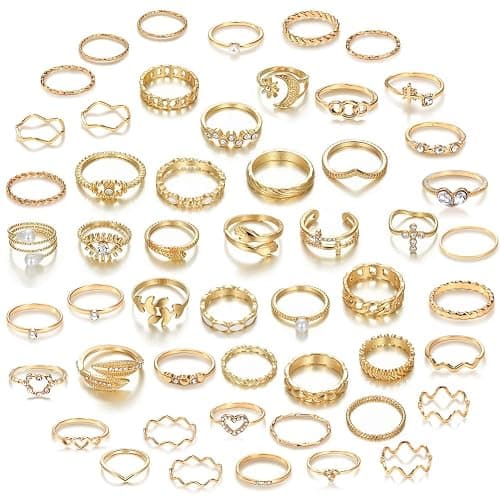 CHICUTIE Gold Knuckle Rings Set For Women Stackable Joint Finger Midi Rings Dainty Cubic Crystal Zirconia Simple Hollow Twist Cute Rings Pack Jewelry Gift - Image 1