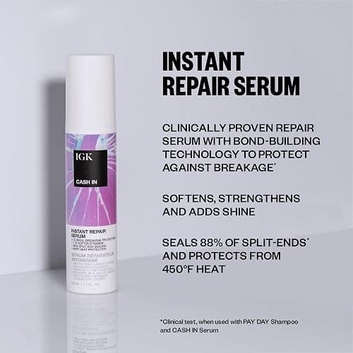 IGK CASH IN Instant Repair Serum | Breakage Protection + Seal Split Ends + Heat Protection | Vegan + Cruelty Free| 1.7 Oz thumbnail 2