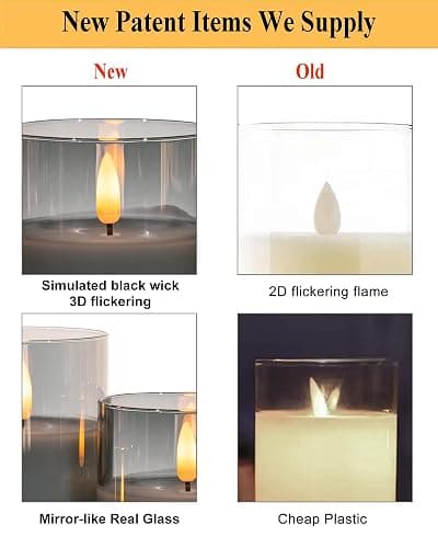 ANGELLOONG Grey Fake Candles Battery Operated, Flickering Flameless Candles with Timer and Remote, Glass LED Electric Pillar Candles Set of 3 for Home Coffee Table Bathroom Decor thumbnail 4