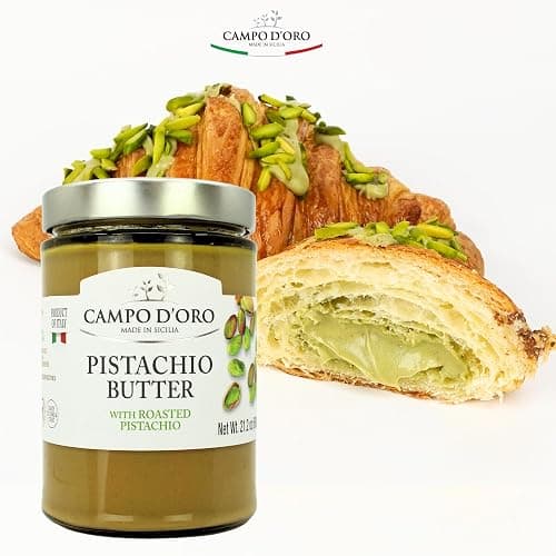 Campo D'Oro - Italian Pistachio Butter Cream, Big Jar 21.2 oz (600g), Famil Size, Sicilian Rich & Nutty Pistachio Spreand Cream for Dubai Chocolate Bars, Product of Italy thumbnail 5