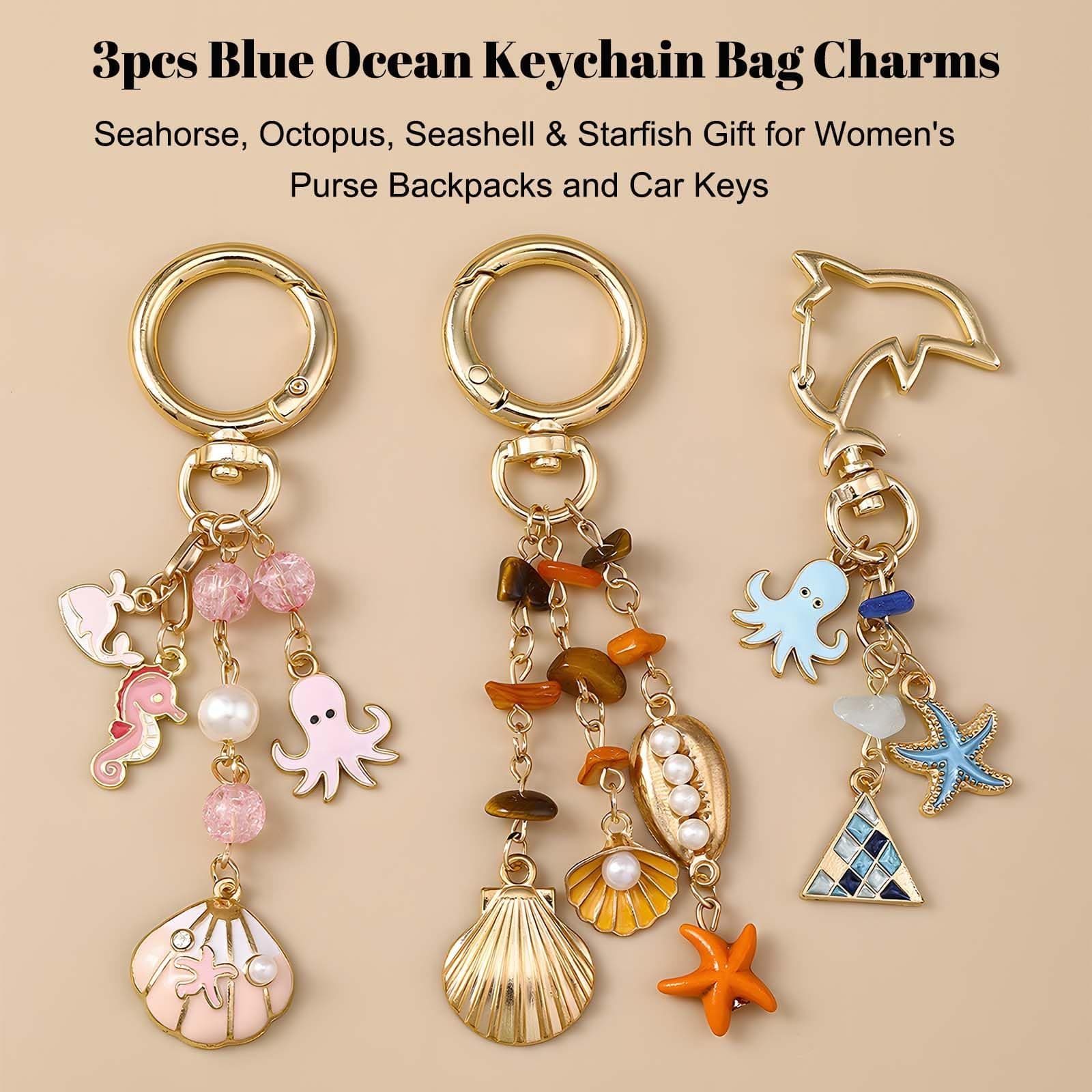 3pcs Keychains for Women with Cute Ocean Design, Cute Handbag Keychain with Shell Decoration, Starfish Octopus Bag Hanger, Aesthetic Bag Hanger, Girls and Women thumbnail 4