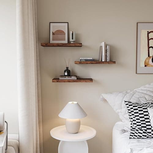 Upassion Floating Shelves for Wall Set of 3, 16" Rustic Brown Floating Shelves, Home Decor, Frame Display Wall Shelf for Bedroom, Kitchen, Bathroom, Living Room thumbnail 6