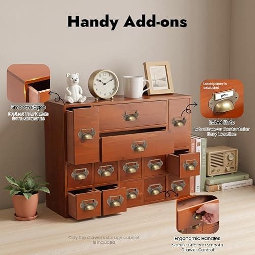 Armoire de rangement avec 14 tiroirs - Organiseur de tiroir de table - En bois vintage - 3 tailles différentes thumbnail 9