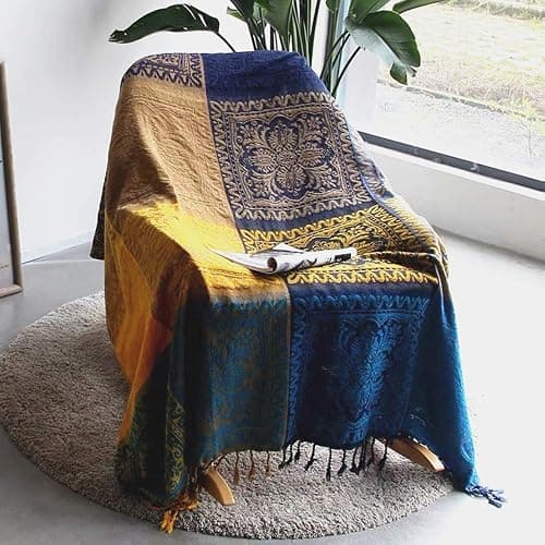 Edcooy Bohemian Throw Blanket for Couch，Colorful Chenille Tassels Boho Woven Hippie Throw Blankets for Couch Bed Sofa Chair Recliner Loveseat, Bohemian Fringe Tassels Decor Home(Blue, S:60x75) thumbnail 3