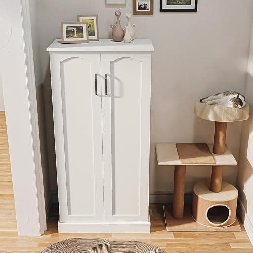 FIMELLO 50'' Dog Food Storage Cabinet with Adjustable Shelf, Pet Storage Cabinet,White thumbnail 6