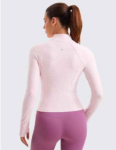 CRZ YOGA Butterluxe Waist Length Jackets for Women - Full Zip Athletic Track Tops with Thumb Holes Pockets thumbnail 2