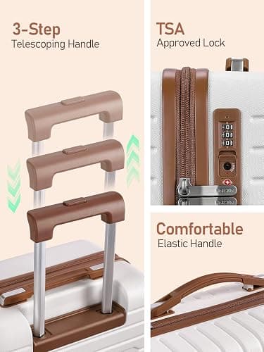 FIGESTIN Carry on Luggage 22x14x9 Airline Approved with Spinner Wheels, Hardside Lightweight 20" Carry on Suitcase Airline Approved TSA Lock (Beige) thumbnail 8