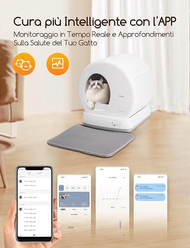 MeoWant Lettiera Gatto Autopulente, 57,6L Lettiera Automatica per Gatti con Sacchi Spazzatura e Tappetini Gatti per Multi Gatto, Isolamento Odori, Pulizia Facile, Comando APP thumbnail 4