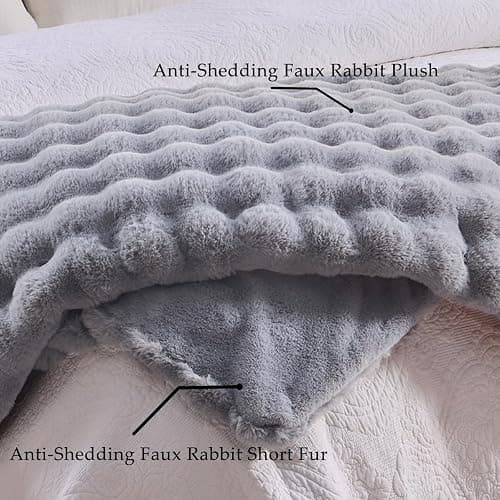 BENVWE Fluffy Faux Fur Throw Blanket for Couch, Soft Plush Thick Cozy Fuzzy Luxury Minky Bubble Blanket for Home Living Room Decor Gift for Women, Light Grey, 51" x 63", 1100GSM thumbnail 4