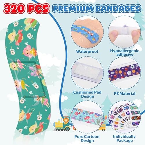 320 Pack Kids Cartoon Bandages, 32 Styles Adhesive Bandages Kid, Flexible Adhesive Colorful Cute Cartoon Bandages for Boys Girls, Waterproof Bandage for Kids Protect Scrapes thumbnail 5