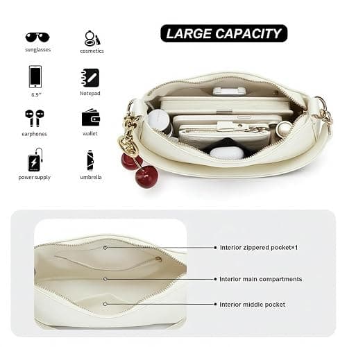 MOPOVO Black Shoulder Bag for Women Cute Hobo Cherry Purse Retro Clutch Underarm Handbag with Removable Straps thumbnail 4