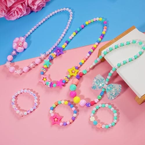 PinkSheep Kids Classic Jewelry, 6 Sets of Beaded Necklaces and Bracelets for Girls, Favors Bags for Girls Jewelry (Classic) thumbnail 5