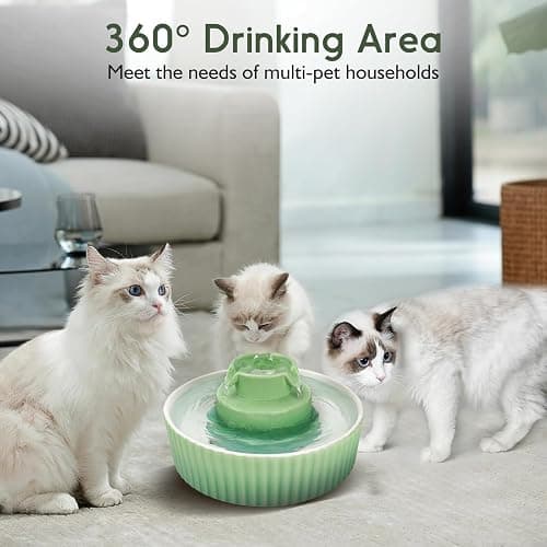 Lawfery Ceramic Cat Water Fountain, 2.1L/71oz Cat Fountain with 3 Carbon Filters and 2 Water Pumps, Cupcake Pet Water Fountain for Cats and Dogs (Green) thumbnail 5