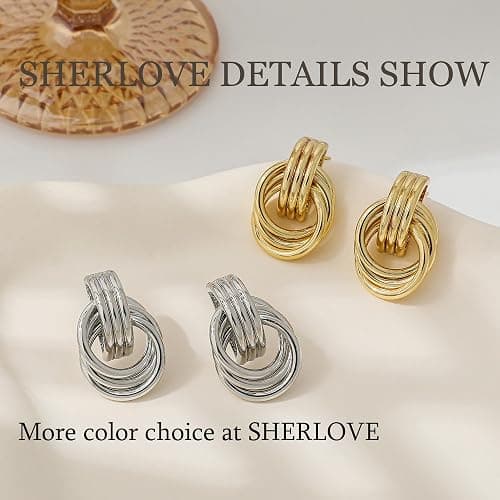 SHERLOVE Trendy Gold Plated Knot Earrings for Women Chunky Statement Drop Dangle Earrings Lightweight Hypoallergenic Fashion Accessories Gold Jewelry Gifts for Womens thumbnail 6