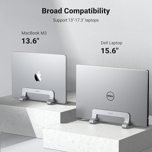 UGREEN Vertical Laptop Stand for Desk Adjustable Laptop Holder Dock Aluminum Desktop Stand, Compatible for MacBook Air Pro, Microsoft Surface(Silver) thumbnail 6