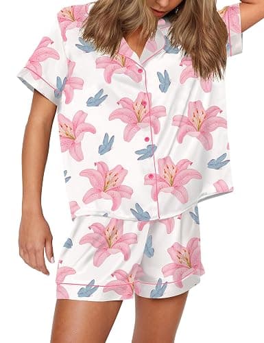 SHESHOW Funny Graphic Pajamas for Women Set Button Down Short Sleeve Top and Shorts Pjs Sets Sleepwear XS-XXL - Image 1