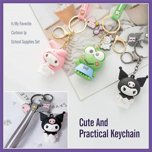 GFDSJKLCTH Cute Stationery Gift Set Kawaii Back to School Including Notebook Pencil Cas Ballpoint Pen ID Badge Holder Stickers Key Chain Bookmark （purper） thumbnail 7