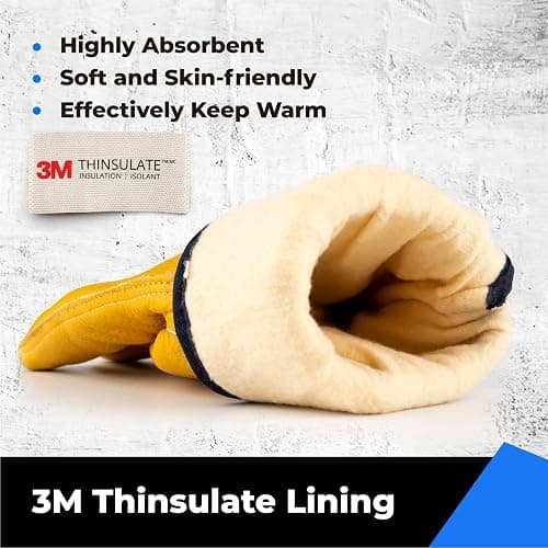 toolant Winter Leather Work Gloves, Warm 3M Thinsulate Lining for Cold Weather Work, Thermal Insulated Gloves thumbnail 2