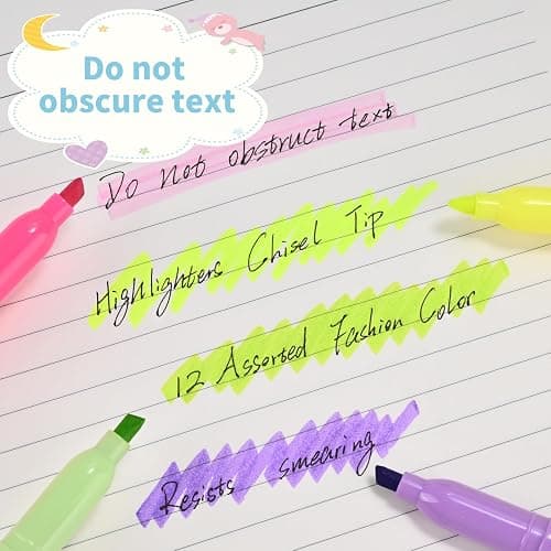 Cgerma Highlighters Assorted Colors Set, 12 Pack, Chisel Tip Bright Colors, Dry Quickly Colored Highlighters for Journaling, Study Notes, School Office Supplies thumbnail 6