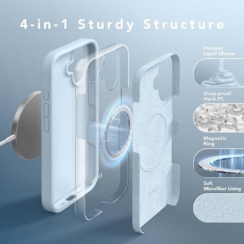GONEZ Magnetic for iPhone 16 Case, Compatible with MagSafe, [Screen Protector + Camera Lens Protector], Liquid Silicone Shockproof Protective Phone Case for iPhone 16 6.1", Blue thumbnail 5