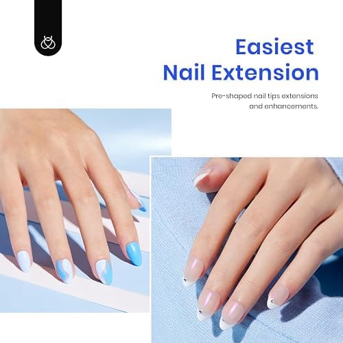 Beetles Gel Nail Kit Almond Short, 500Pcs Pre Shaped Clear Extra Short Almond Gel Nail Tips Easy Nail Extension Set with 5 in 1 Multifunctional Nail Glue Base Uv Led Nail Lamp Nail Art Gifts for Women thumbnail 3