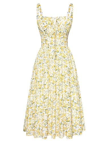 SCARLET DARKNESS Women's Floral Midi Dress Corset Sundresses 2026 Summer Spring Vacation Milkmaid Dresses - Image 1