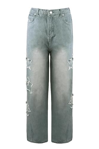 AULKEEP Womens Star Print Gradient Jeans Loose Ripped Graphic Pants Punk High Waist Bottom Jeans with Pocket thumbnail 5