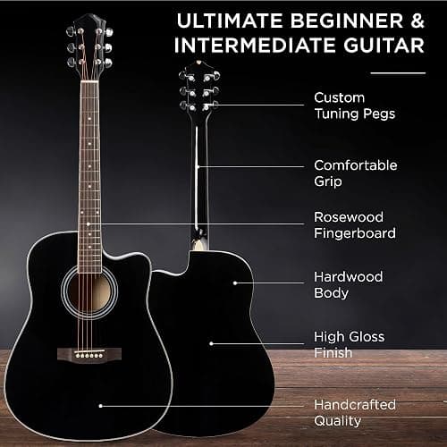 Best Choice Products 41in Beginner Acoustic Guitar Full Size All Wood Cutaway Guitar Starter Set w/Case, Strap, Capo, Strings, Picks - Black thumbnail 4