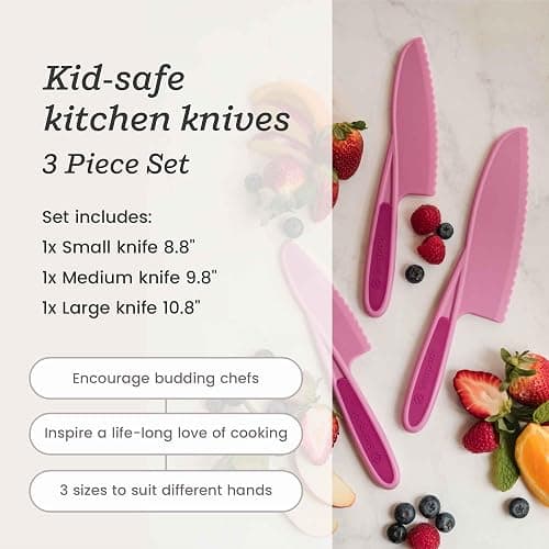 Starpack 'Finger Loving' Kid Safe Kitchen Knife Set of 3 - Kids Knife Set for Real Cooking - Serrated Edges Toddler Knife Sets for 3+ Year Olds - Montessori Knife Sets - BPA-Free Nylon Knives for Kids thumbnail 3